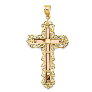 14k Yellow, White and Rose Gold Diamond-Cut Crucifix Pendant D3647