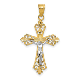 14k Yellow and White Gold Crucifix Cross with Jesus Pendant