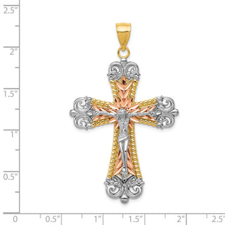14k Yellow, White and Rose Gold Crucifix Cross Pendant