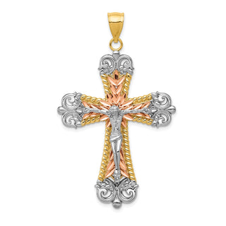 14k Yellow, White and Rose Gold Crucifix Cross Pendant