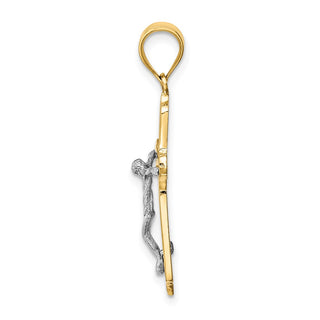 14k Yellow Gold and Rhodium Crucifix Pendant