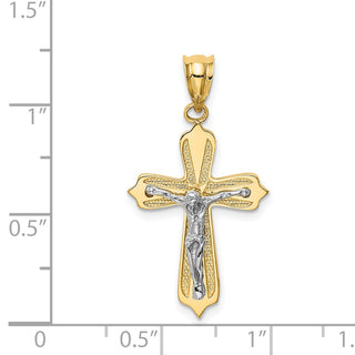 14k Yellow Gold and Rhodium Crucifix Pendant