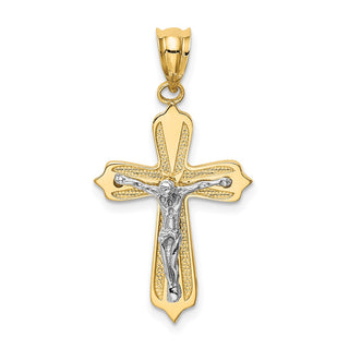 14k Yellow Gold and Rhodium Crucifix Pendant