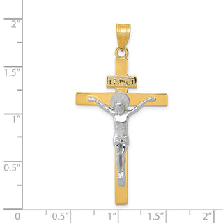 14k Yellow and White Gold Inri Latin Crucifix Pendant D3666