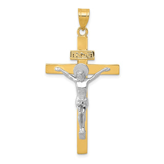 14k Yellow and White Gold Inri Latin Crucifix Pendant D3666