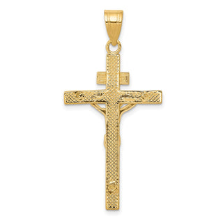 14k Yellow and White Gold Inri Latin Crucifix Pendant D3667