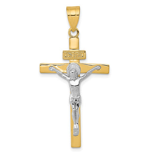 14k Yellow and White Gold Inri Latin Crucifix Pendant D3667