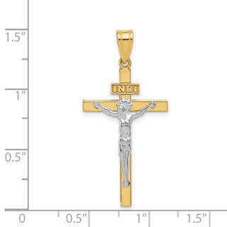 14k Yellow and White Gold Inri Latin Crucifix Pendant D3668