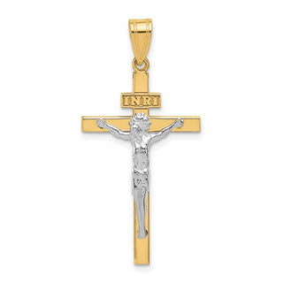 14k Yellow and White Gold Inri Latin Crucifix Pendant D3668