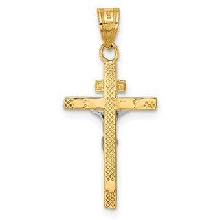 14k Yellow and White Gold Inri Latin Crucifix Pendant D3669