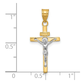 14k Yellow and White Gold Inri Latin Crucifix Pendant D3669