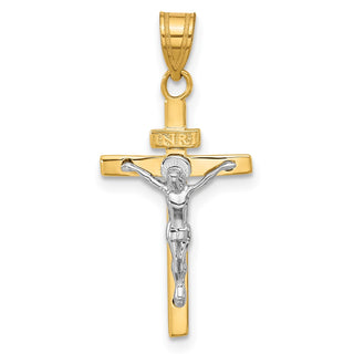 14k Yellow and White Gold Inri Latin Crucifix Pendant D3669