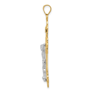 14k Yellow and White Gold Inri Fleur De Lis Crucifix Pendant D3672