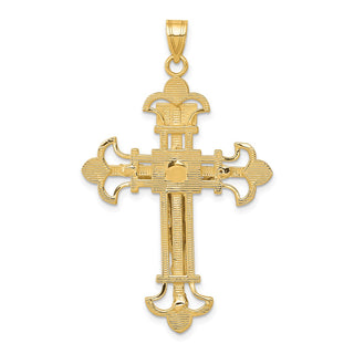 14k Yellow and White Gold Inri Fleur De Lis Crucifix Pendant D3672