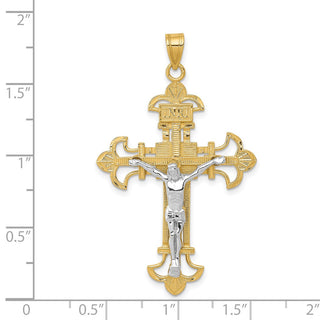 14k Yellow and White Gold Inri Fleur De Lis Crucifix Pendant D3672