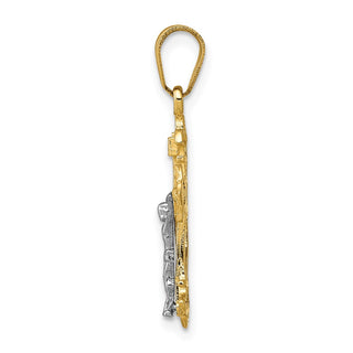 14k Yellow and White Gold Inri Fleur De Lis Crucifix Pendant D3675
