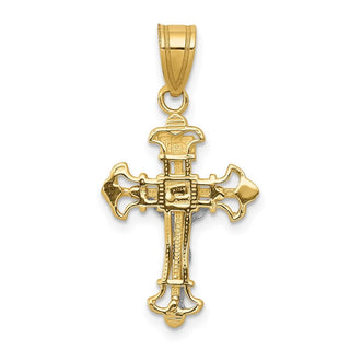 14k Yellow and White Gold Inri Fleur De Lis Crucifix Pendant D3675