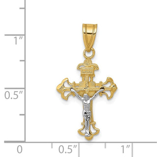 14k Yellow and White Gold Inri Fleur De Lis Crucifix Pendant D3675