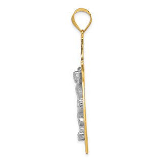 14k Yellow and White Gold Diamond-Cut Latin Crucifix Pendant D3686