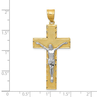 14k Yellow and White Gold Diamond-Cut Latin Crucifix Pendant D3686