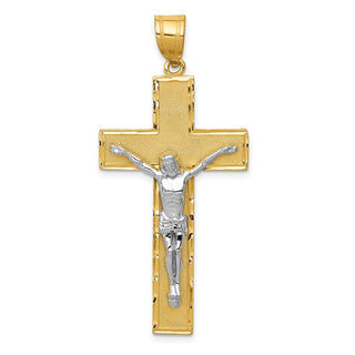 14k Yellow and White Gold Diamond-Cut Latin Crucifix Pendant D3686