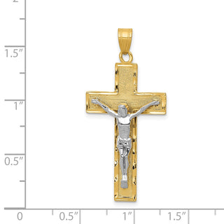 14k Yellow and White Gold Diamond-Cut Latin Crucifix Pendant D3687