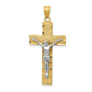 14k Yellow and White Gold Diamond-Cut Latin Crucifix Pendant D3687