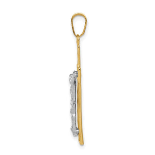 14k Yellow and White Gold Diamond-Cut Latin Crucifix Pendant D3688