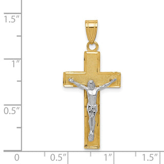 14k Yellow and White Gold Diamond-Cut Latin Crucifix Pendant D3688