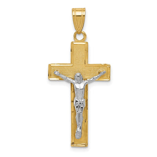 14k Yellow and White Gold Diamond-Cut Latin Crucifix Pendant D3688