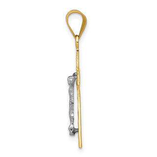 14k Yellow and White Gold Diamond-Cut Crucifix Pendant D3689