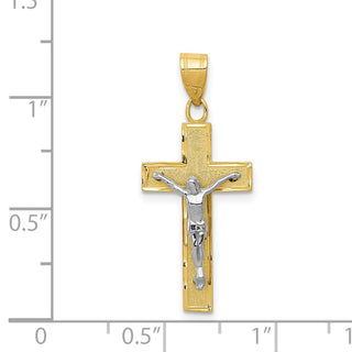 14k Yellow and White Gold Diamond-Cut Crucifix Pendant D3689