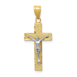 14k Yellow and White Gold Diamond-Cut Crucifix Pendant D3689