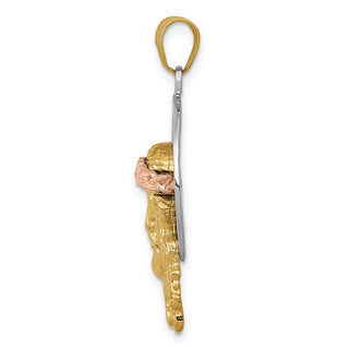 14k Yellow, White and Rose Gold Diamond-Cut Christ Pendant D3703