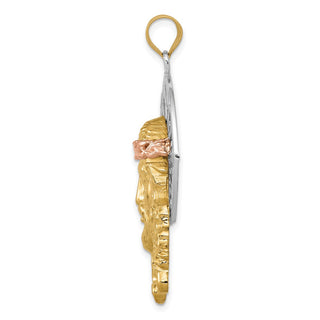 14k Yellow, White and Rose Gold Diamond-Cut Christ Pendant