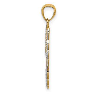 14k Yellow Gold and Rhodium Filigree Angel Pendant D3720
