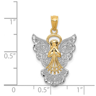 14k Yellow Gold and Rhodium Filigree Angel Pendant D3720