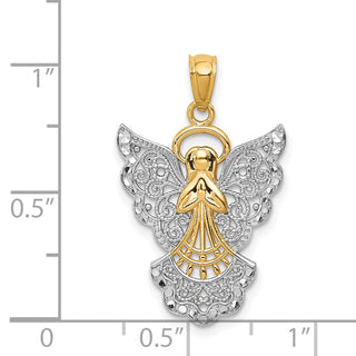14k Yellow Gold and Rhodium Filigree Angel Pendant D3720