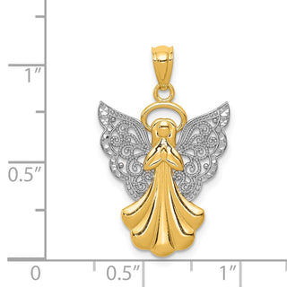 14k Yellow Gold and Rhodium Filigree Angel Pendant D3721