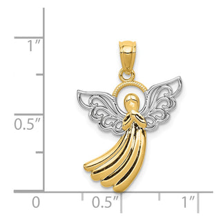 14k Yellow Gold Rhodium Filigree Angel Necklace