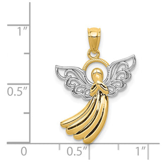 14k Yellow Gold and Rhodium Filigree Angel Pendant D3722