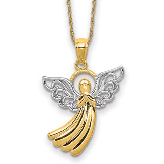 14k Yellow Gold Rhodium Filigree Angel Necklace