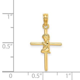 14k Yellow Gold Praying Boy Cross Pendant