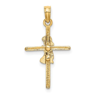 14k Yellow Gold Praying Girl Cross Pendant
