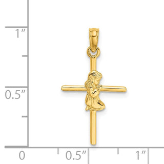 14k Yellow Gold Praying Girl Cross Pendant