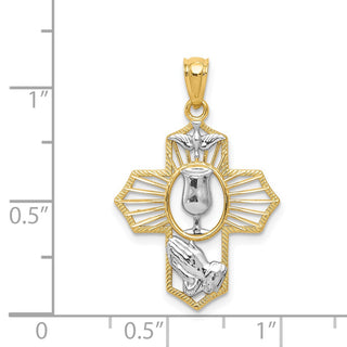 14k Yellow Gold and Rhodium Cross Pendant D3735