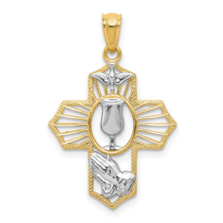 14k Yellow Gold and Rhodium Cross Pendant D3735