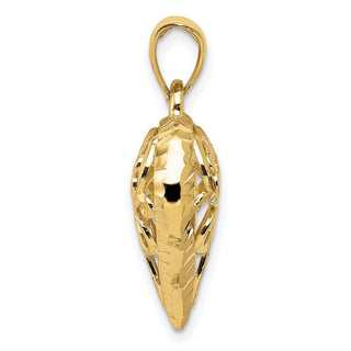 14k Yellow Gold Diamond-Cut Open Filigree Fleur-De-Lis Heart Pendant (Large)