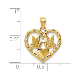 14k Yellow Gold Polished Doves in Heart Pendant