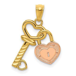 14k Yellow and Rose Gold Heart Lock and Key Pendant